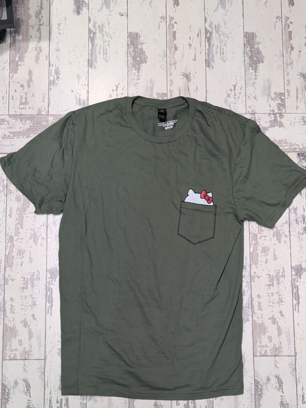 Gildan Olive Green Tee with Hello Kitty Pocket Graphic